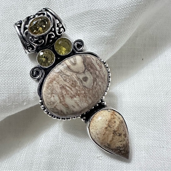 Hand Crafted Jewelry - Handcrafted Artisan Jewelry Beige Picture Jasper Pendant with Citrine Accents